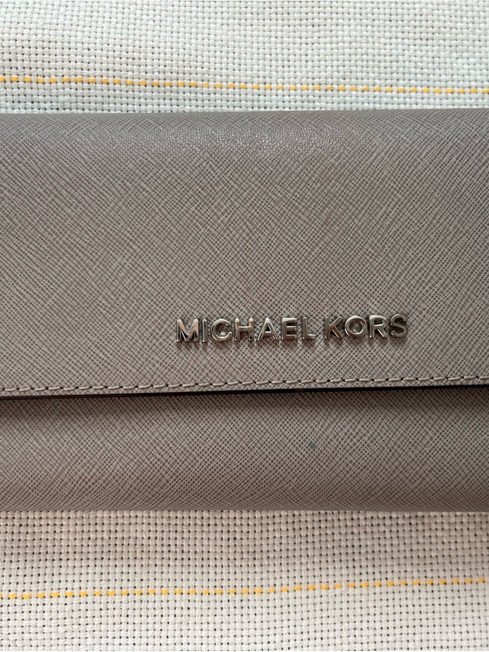 Michael Kors Taupe Saffiano Leather Continental Wallet with Silver Logo